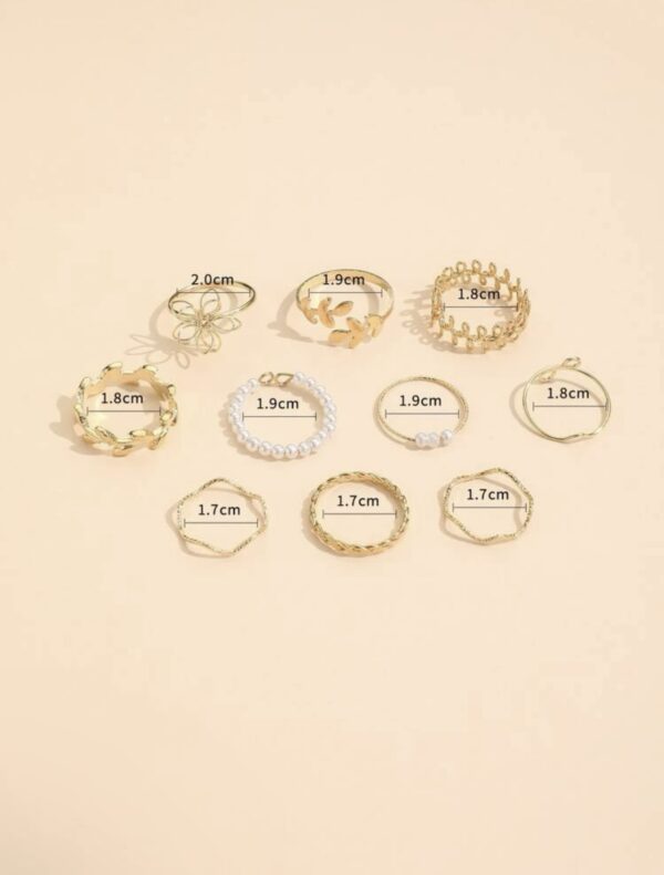 10pcs Leaf & Faux Pearl Decor Ring - Image 5