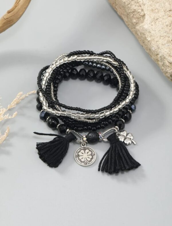 8pcs Tassel & Four-Leaf Clover Charm Bracelet