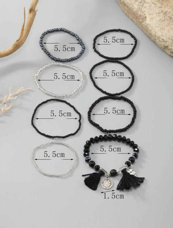 8pcs Tassel & Four-Leaf Clover Charm Bracelet - Image 2