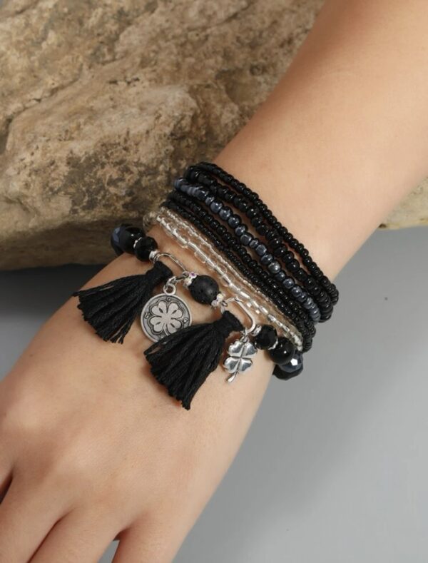 8pcs Tassel & Four-Leaf Clover Charm Bracelet - Image 4