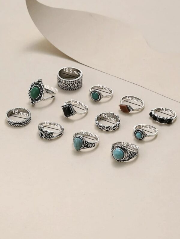 12pcs Square & Turquoise Decor Ring - Image 3