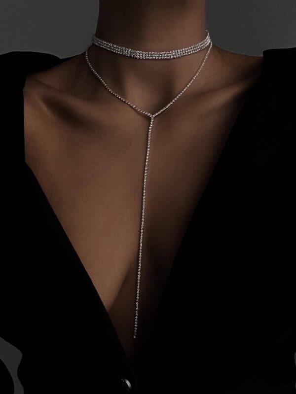 Rhinestone Decor Layered Y Lariat Necklace