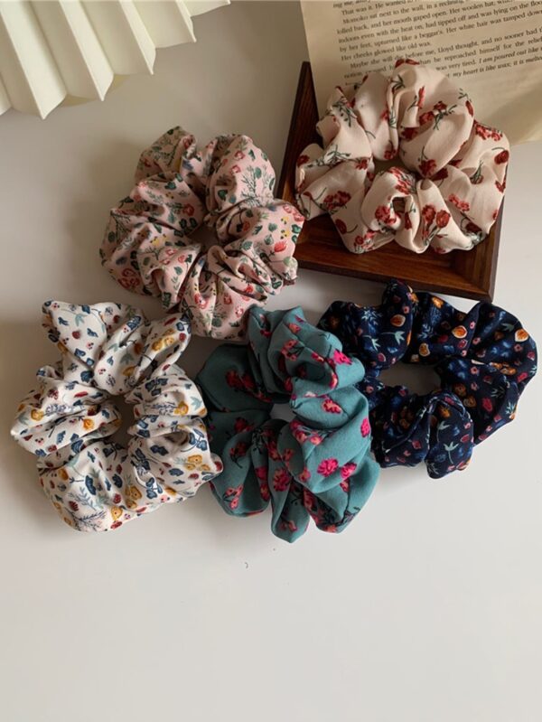 5pcs Boho Decor Floral Print Scrunchies