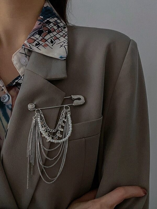 1pc Faux Pearl & Tassel Decor Brooch Pin