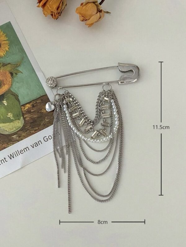1pc Faux Pearl & Tassel Decor Brooch Pin - Image 3