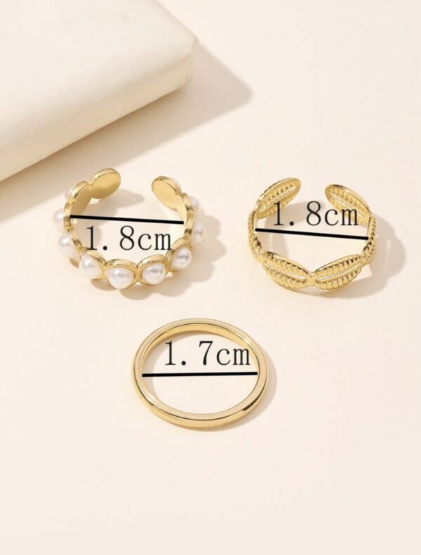 3pcs/Set Non Tarnish Faux Pearl Shell Design Adjustable Rings - Image 3