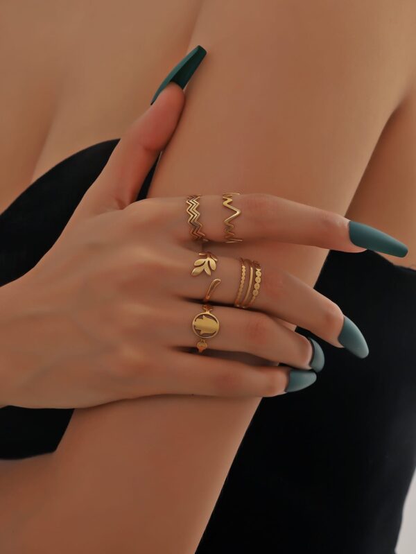 5pcs Non Tarnish Retro Adjustable Ring Set - Image 2