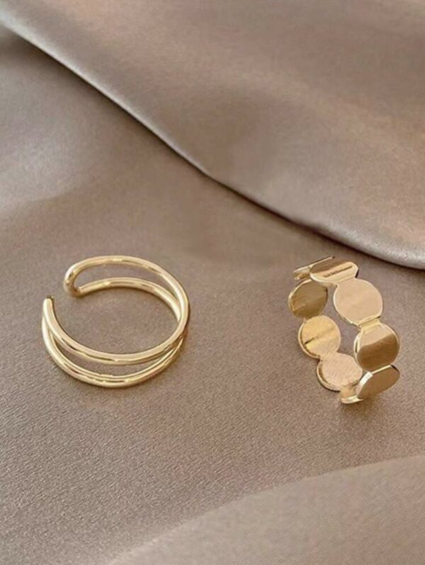 2pcs Non Tarnish Gold-tone Adjustable Irregular Metal Rings - Image 3