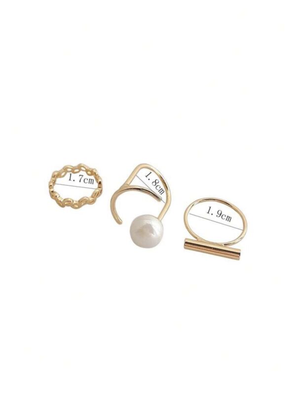 3pcs Non Tarnish Faux Pear Decor Ring Set - Image 3