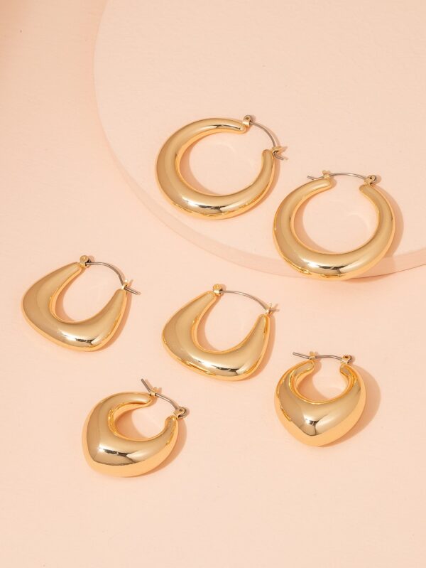 3pairs Metal Hoop Earrings