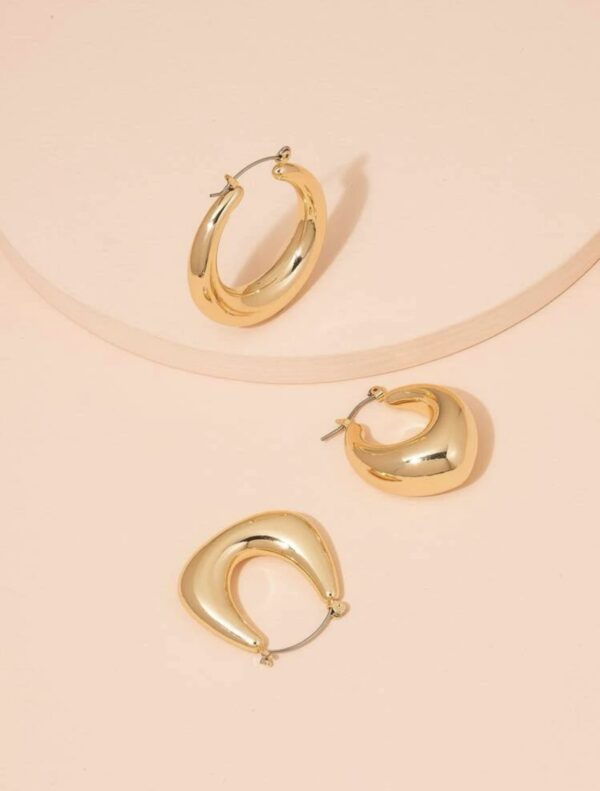 3pairs Metal Hoop Earrings - Image 3