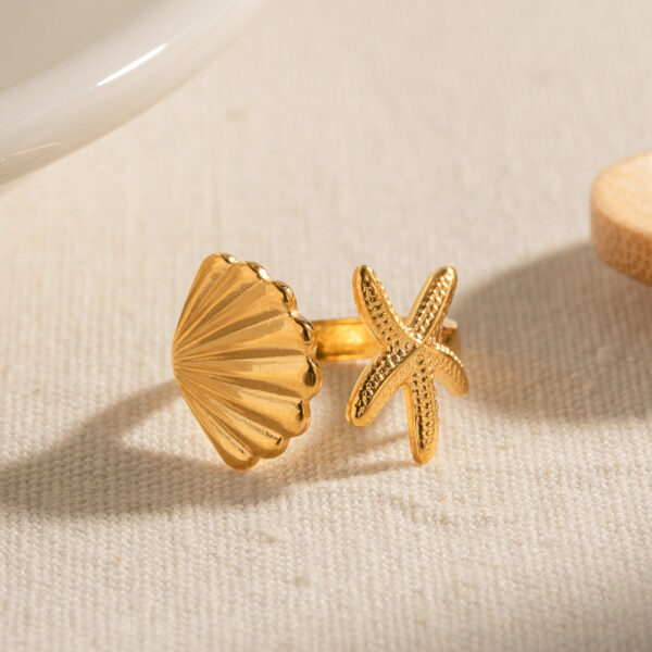Non Tarnish Beach Starfish Adjustable Ring - Image 4