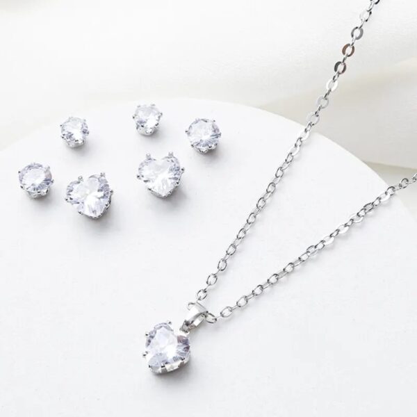 Boxed 4pcs Zircon Triangle Necklace & Earrings Set - Image 2