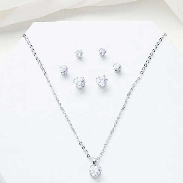 Boxed 4pcs Zircon Triangle Necklace & Earrings Set - Image 4