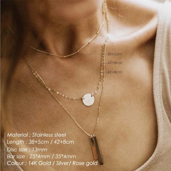 Non Tarnish Minimal Disc Pendant Layered Necklace