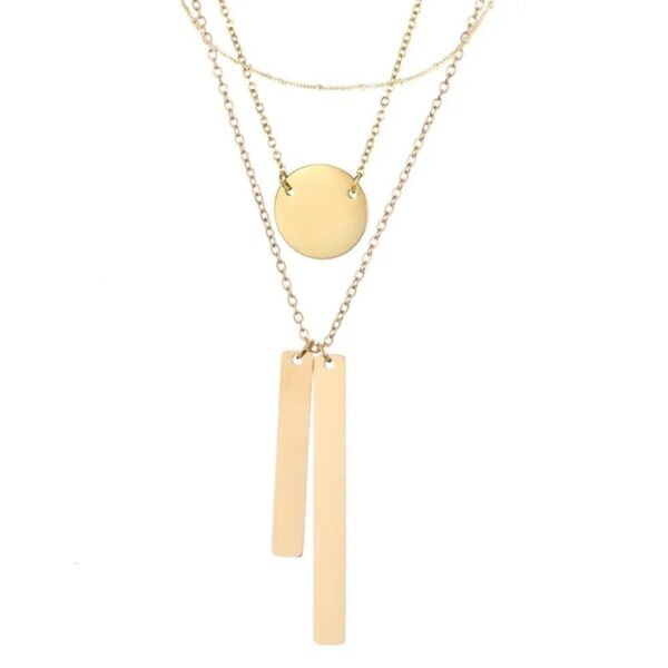 Non Tarnish Minimal Disc Pendant Layered Necklace - Image 2