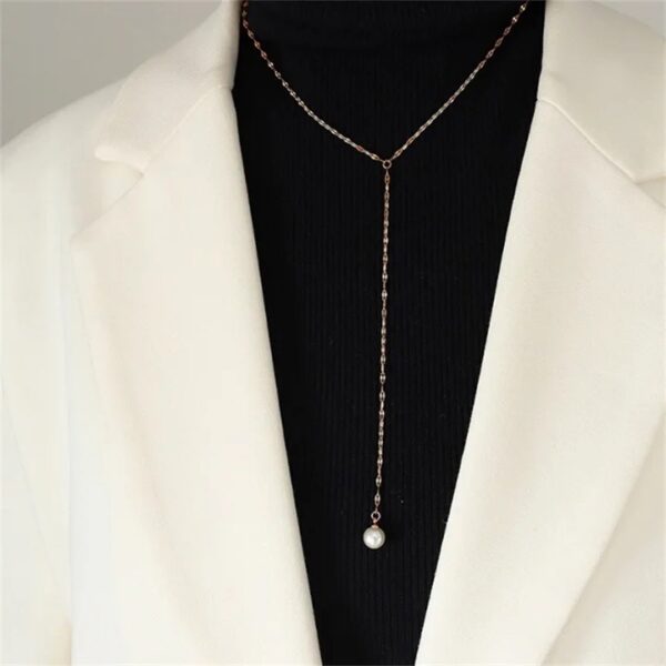 Non Tarnish Pearl Y Clavicle Necklace