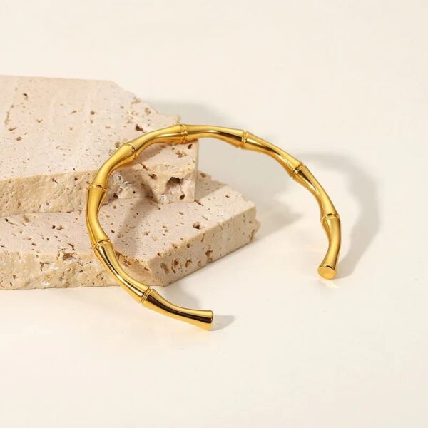 Non Tarnish Bamboo Open Bangle Bracelet - Image 2