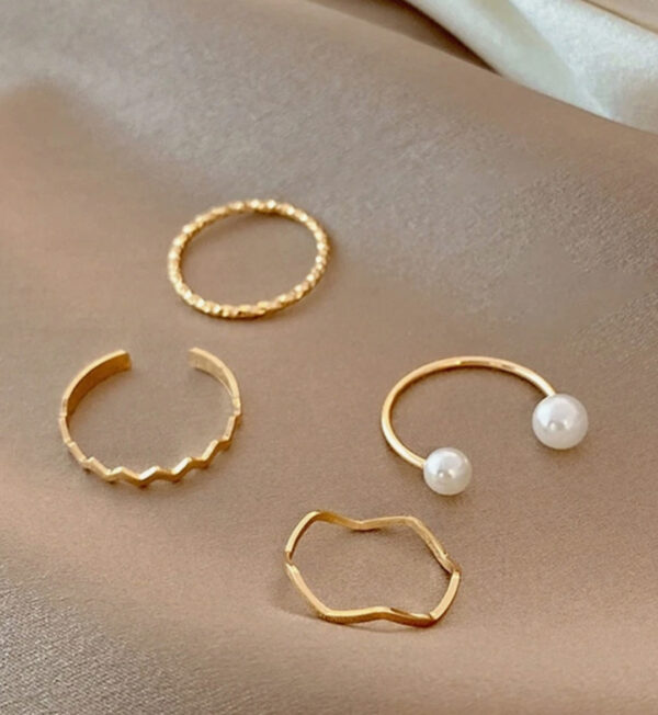 Non Tarnish 4pcs Simple Faux Pearl Wave Design Ring Set - Image 2