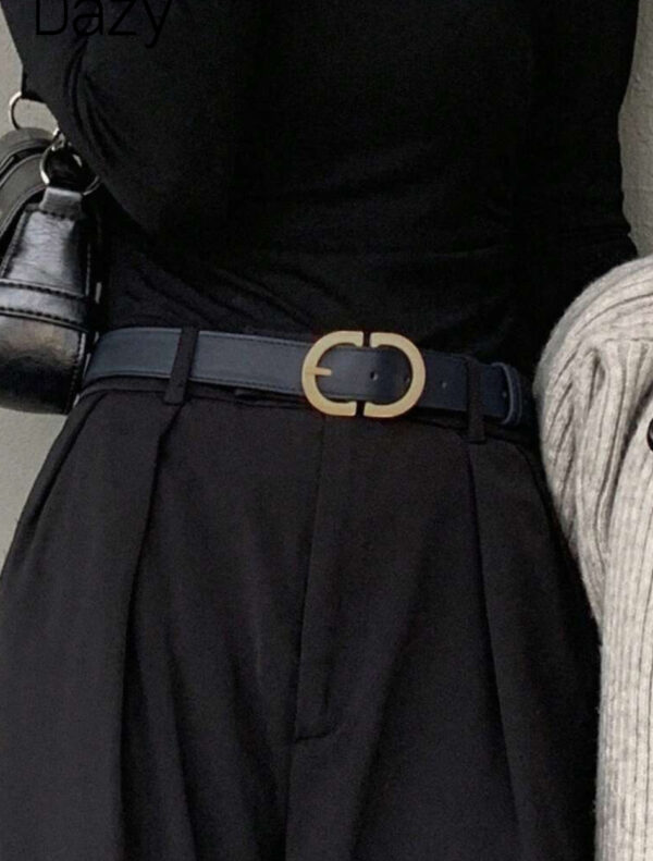 Navy Blue Metal Oval Buckle Belt