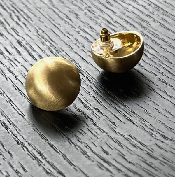 Gold Round Stud Earrings - Image 2