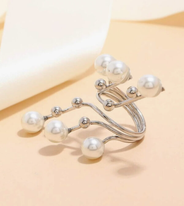 Statement Silver Faux Pearl Decor Ring