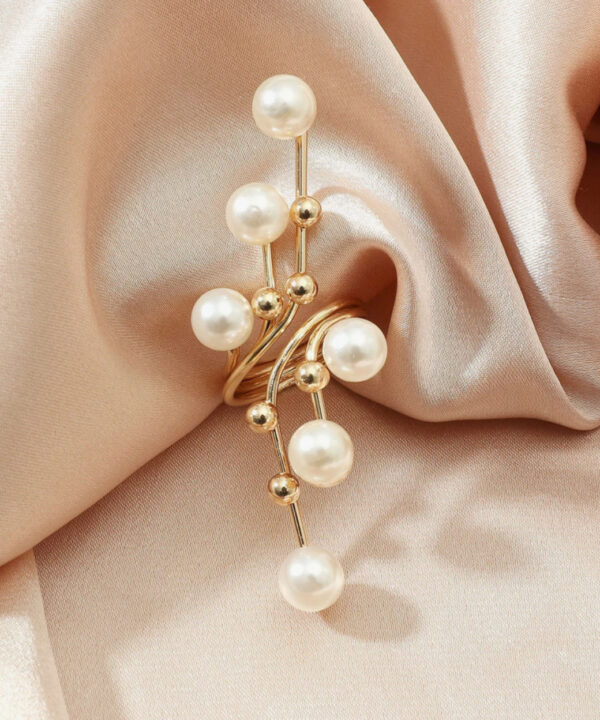 Gold Faux Pearl Decor Statement Wrap Ring