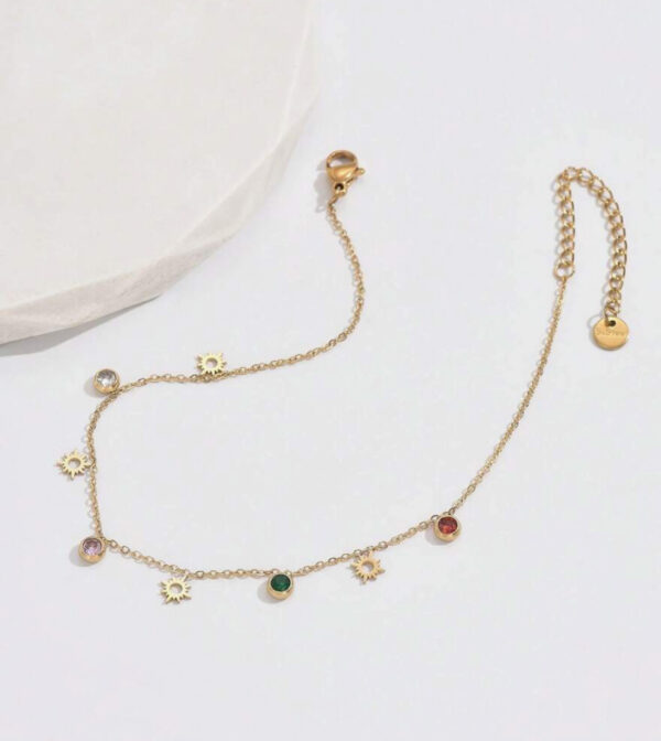 Non Tarnish Sun Shaped Cubic Zirconia Anklet