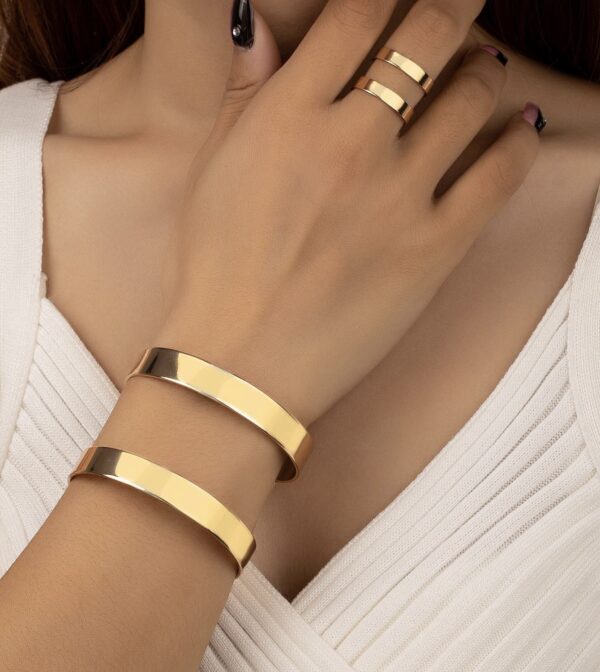 Metallic Geometric Bangle & 1pc Metallic Geometric Ring