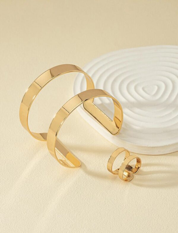 Metallic Geometric Bangle & 1pc Metallic Geometric Ring - Image 3