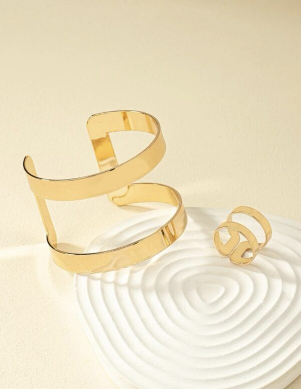 Metallic Geometric Bangle & 1pc Metallic Geometric Ring - Image 2