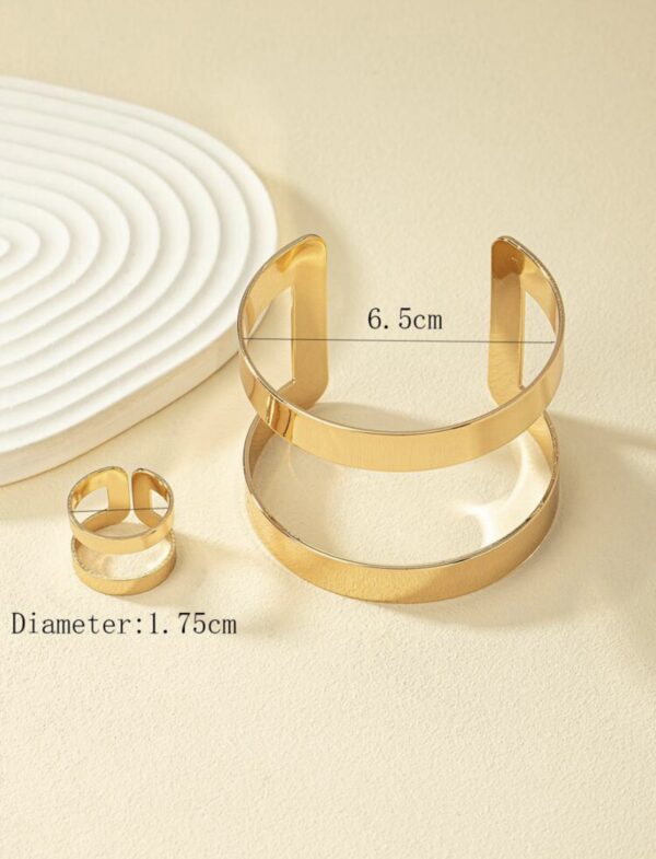 Metallic Geometric Bangle & 1pc Metallic Geometric Ring - Image 4