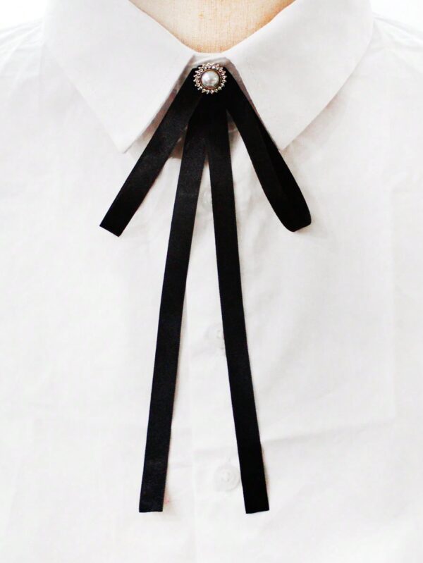 Handmade Black Sunflower, Pearl & Bowknot Brooch With Ribbon