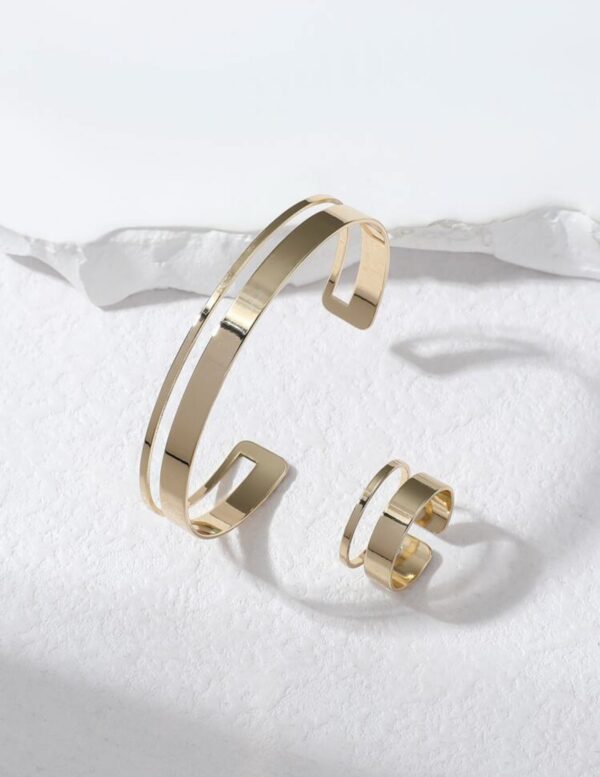 2pcs Simple Geometric Wave Bracelet & Ring Set - Image 2