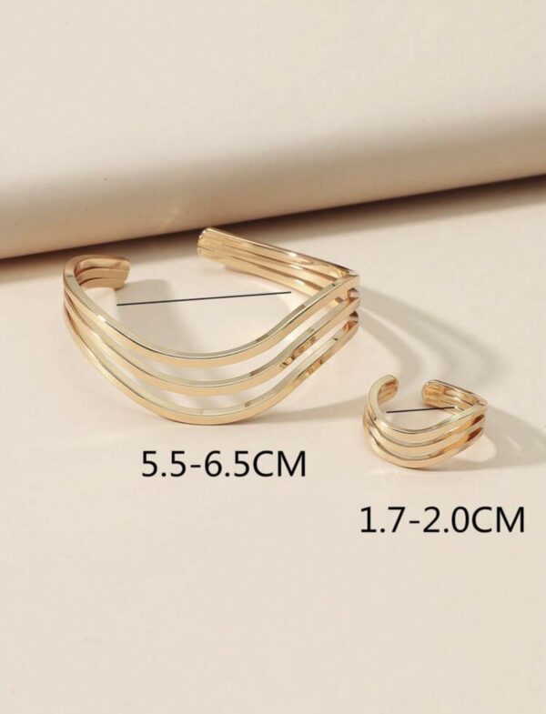 2pcs Minimalist Style Copper Geometric Wave Design Bangle & Ring Set - Image 3