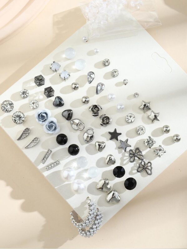 30pairs/Set Dark Vintage Style Faux Pearl Stud Earrings Set