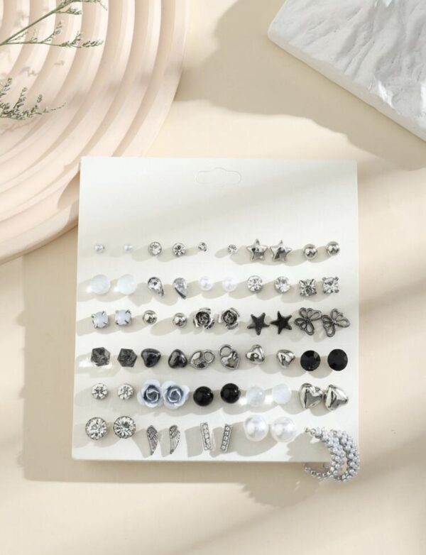 30pairs/Set Dark Vintage Style Faux Pearl Stud Earrings Set - Image 2