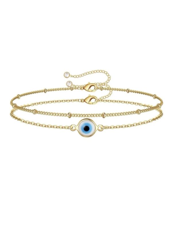 Non Tarnish Beaded Double Layer Evil Eye Bracelet