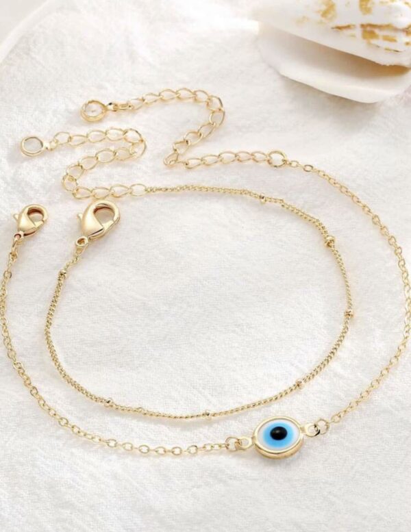 Non Tarnish Beaded Double Layer Evil Eye Bracelet - Image 2