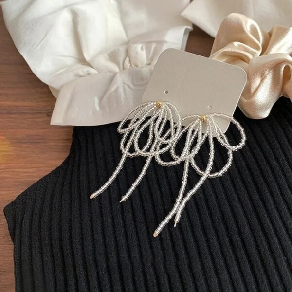 Bow Dangle Crystal Tassel Earrings - Image 2