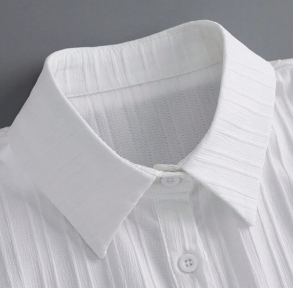 White Striped Shirt Faux Collar - Image 3