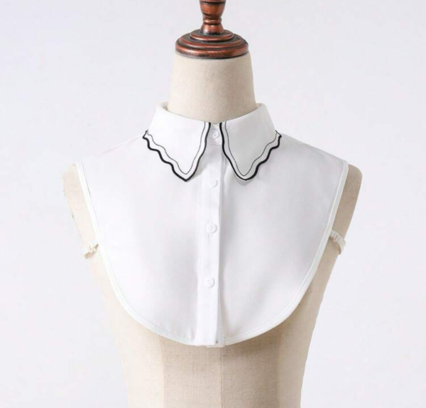 White Snowy Detachable Collar With Black Embroidery Edge - Image 5