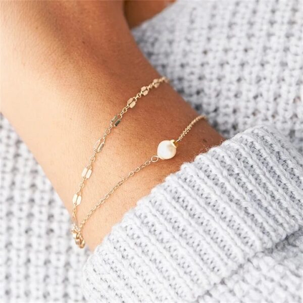 Non Tarnish Gold 2pcs LayerPearl Chain Bracelet