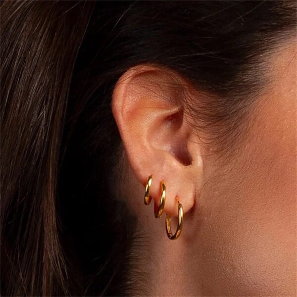 3Pairs Non Tarnish Trendy Hoop Earrings Set - Image 2