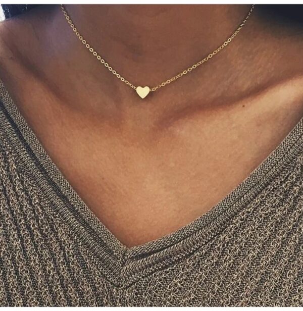 Gold Non Tarnish Tiny Heart Choker Necklace - Image 2