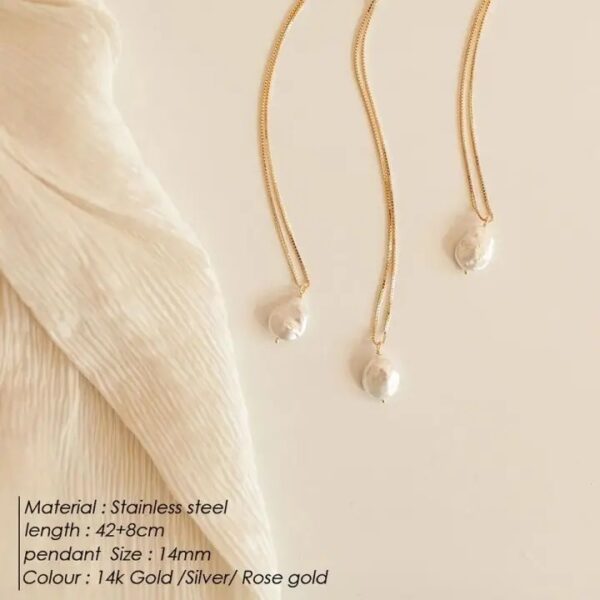 Minimal Non Tarnish Fresh water Pearl Pendant Necklace - Image 3