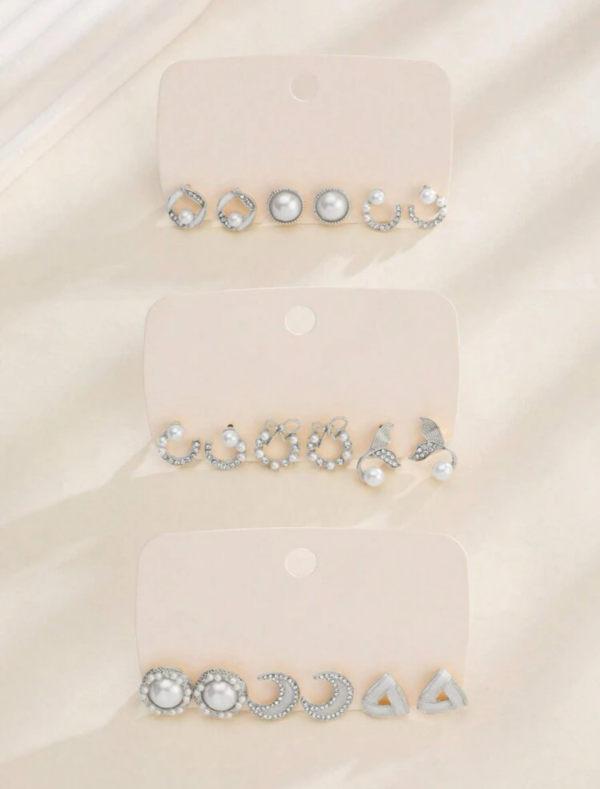 9pairs/Set Faux Pearl & Crystal Decor Women's Earrings Set - Image 2