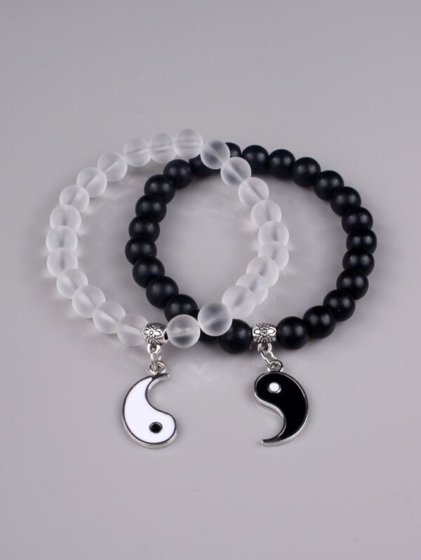 2pcs Couple Yin & Yang Charm Beaded Bracelet - Image 2