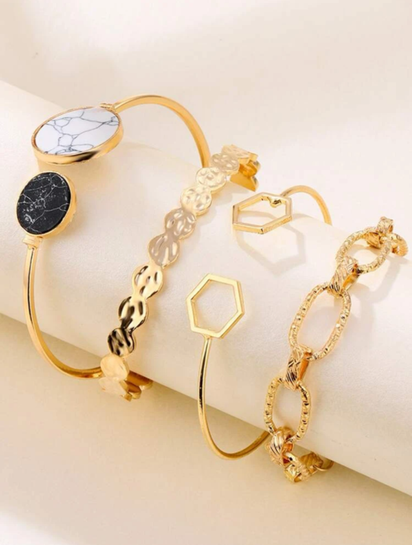 4pcs/set Open Cuff Bracelet & Chain Bracelet Set - Image 2