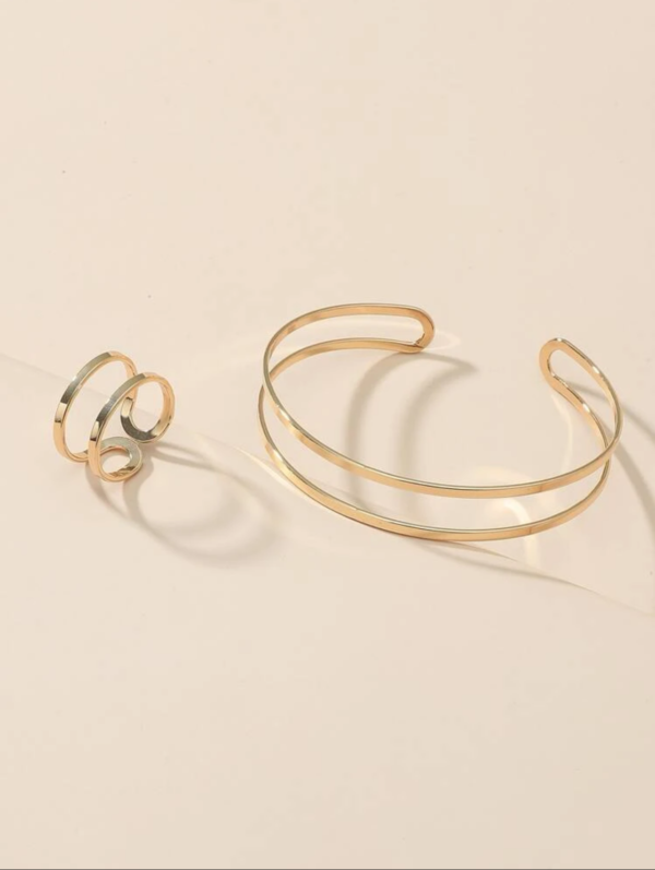 Hollow Out Cuff Bangle & Ring - Image 2